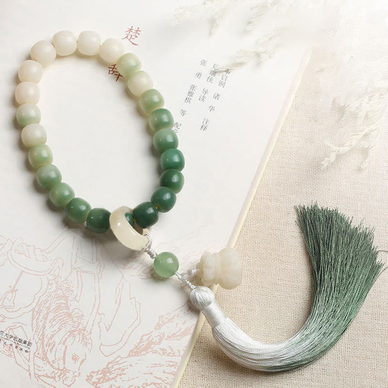 Nimara Ritual Natural Gradient Bodhi Seed Fortune Money Bag Lotus Wisdom Tassel Wrist Mala
