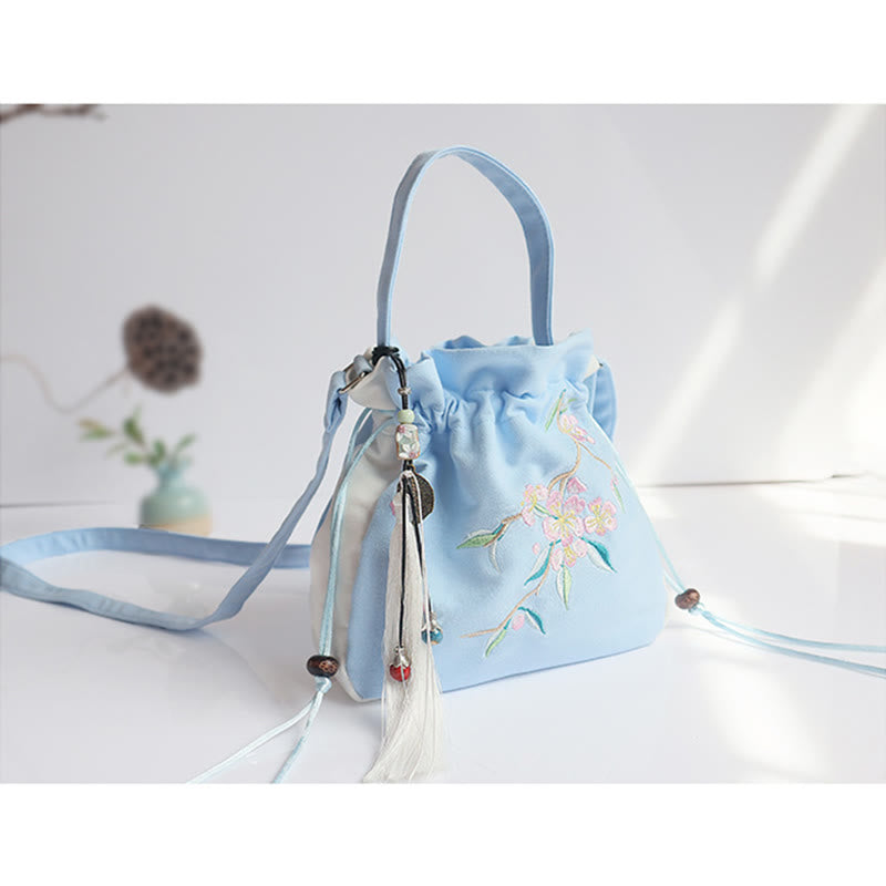 Nimara Ritual Handmade Embroidered Flowers Canvas Tote Shoulder Bag Handbag