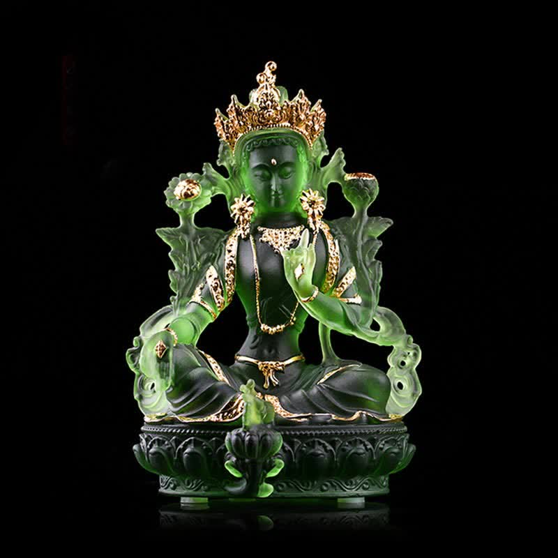 Nimara Ritual Bodhisattva Green Tara Handmade Liuli Crystal Art Piece Protection Home Office Statue Decoration