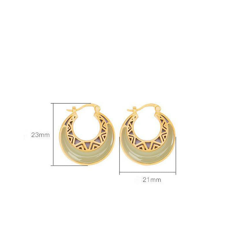 Nimara Ritual Crescent Moon Jade Prosperity Drop Earrings