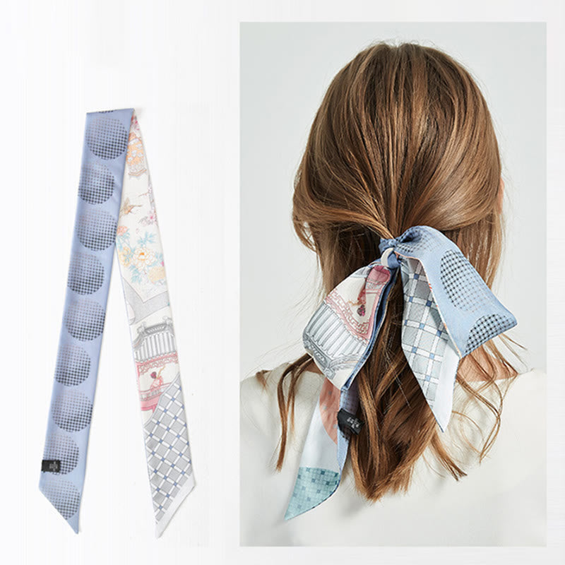 Nimara Ritual Dunhuang Frescoes Mountains Sunset Floral Pattern 100% Mulberry Twilly Silk Neck Hair Scarf