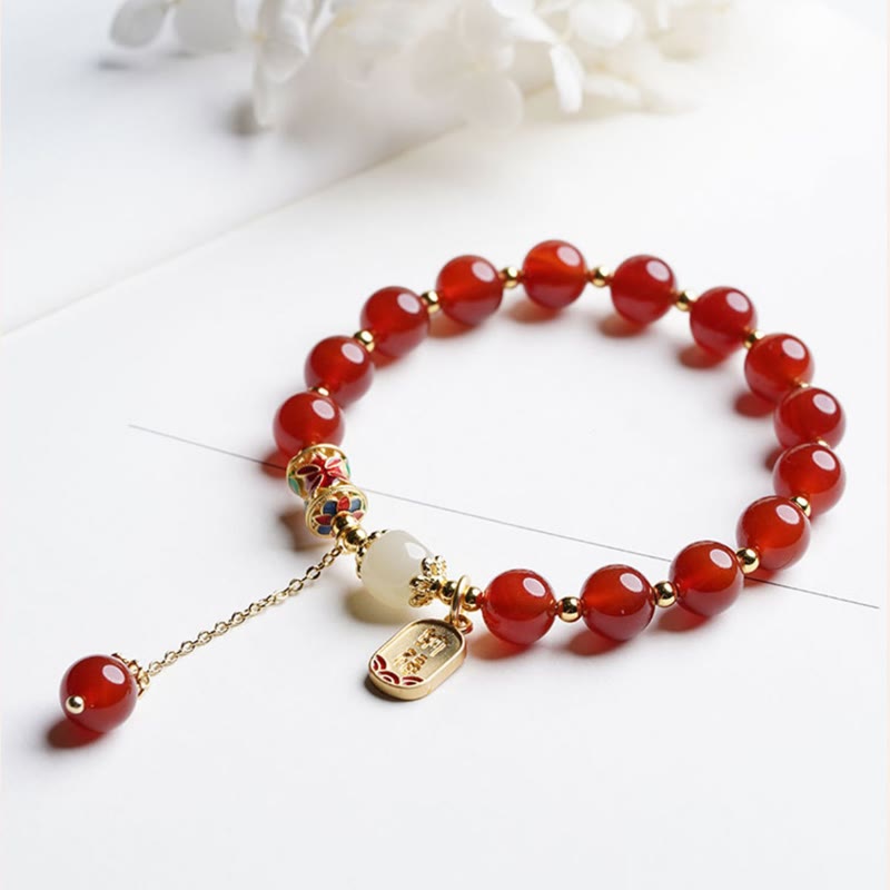 Nimara Ritual Natural Red Agate Hetian Jade Fu Character Confidence Charm Bracelet