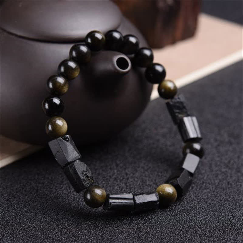 Nimara Ritual Gold Sheen Obsidian Black Tourmaline Wealth Bracelet