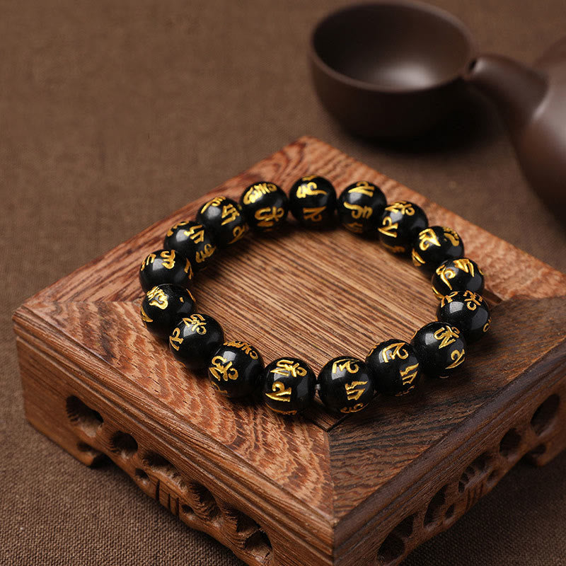 Nimara Ritual Tibet White Crystal Black Onyx Om Mani Padme Hum Meditation Bracelet