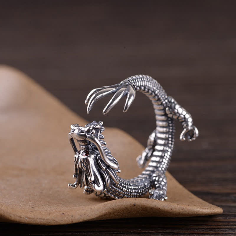 Nimara Ritual 925 Sterling Silver Dragon Luck Protection Ring