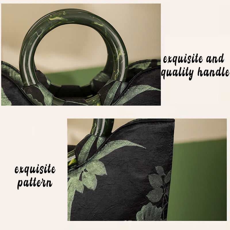 Nimara Ritual Black Green Orchids Print Vintage Handbag