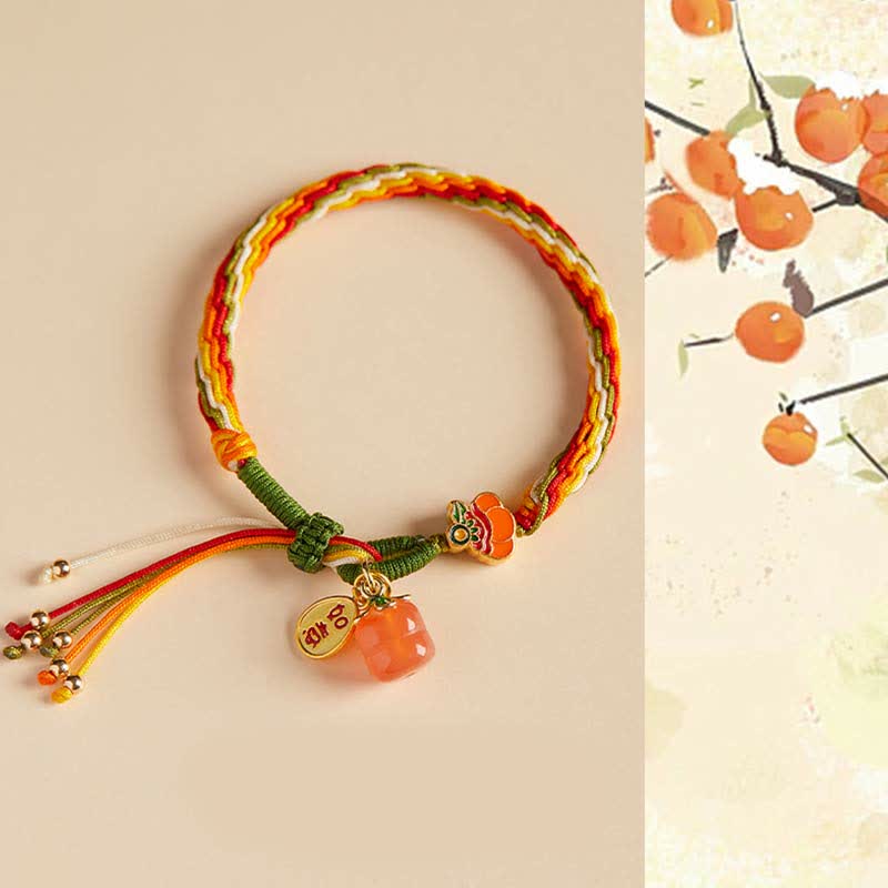 Nimara Ritual Persimmon Red Agate Strength Reincarnation Knot Braid String Bracelet