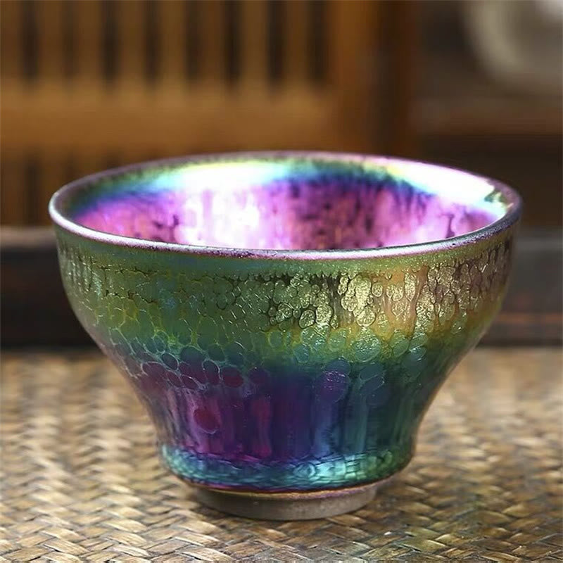 Nimara Ritual Handmade Fairy Rainbow Chinese Jianzhan Ceramic Teacup Tenmoku Kung Fu Tea Cup