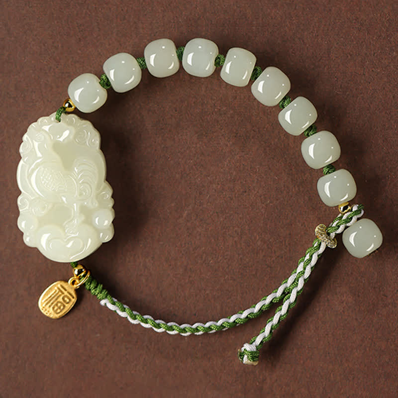 Nimara Ritual 925 Sterling Silver Chinese Zodiac Hetian Jade Happiness Luck String Bracelet
