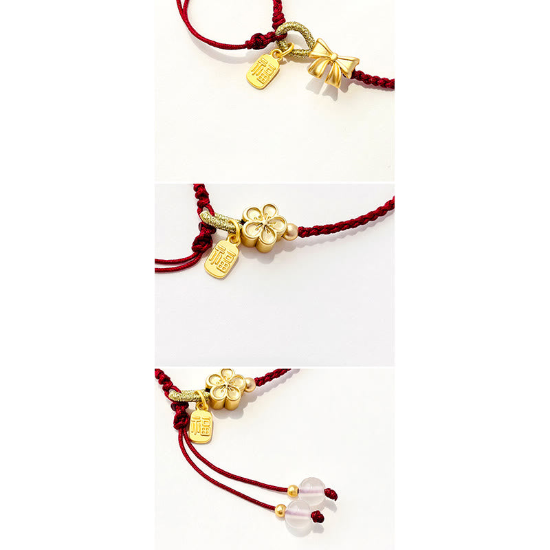 Nimara Ritual Handmade Peach Blossom Rosette Bow Knot Fu Character Charm Luck Fortune Red Rope Bracelet