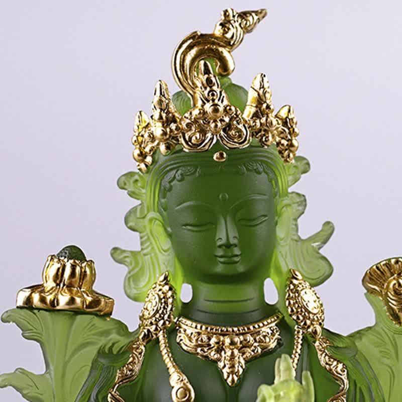 Nimara Ritual Bodhisattva Green Tara Handmade Liuli Crystal Art Piece Protection Home Office Statue Decoration