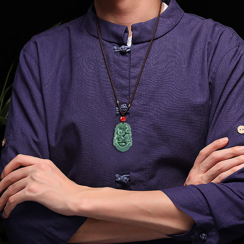 Nimara Ritual Natural Jade 12 Chinese Zodiac Prosperity Necklace Pendant