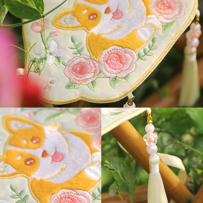 Nimara Ritual Embroidery Lucky Panda Cat Shiba Inu Deer Rabbit Fox Flower Cute Animal Hanfu Bag Crossbody Bag Shoulder Bag