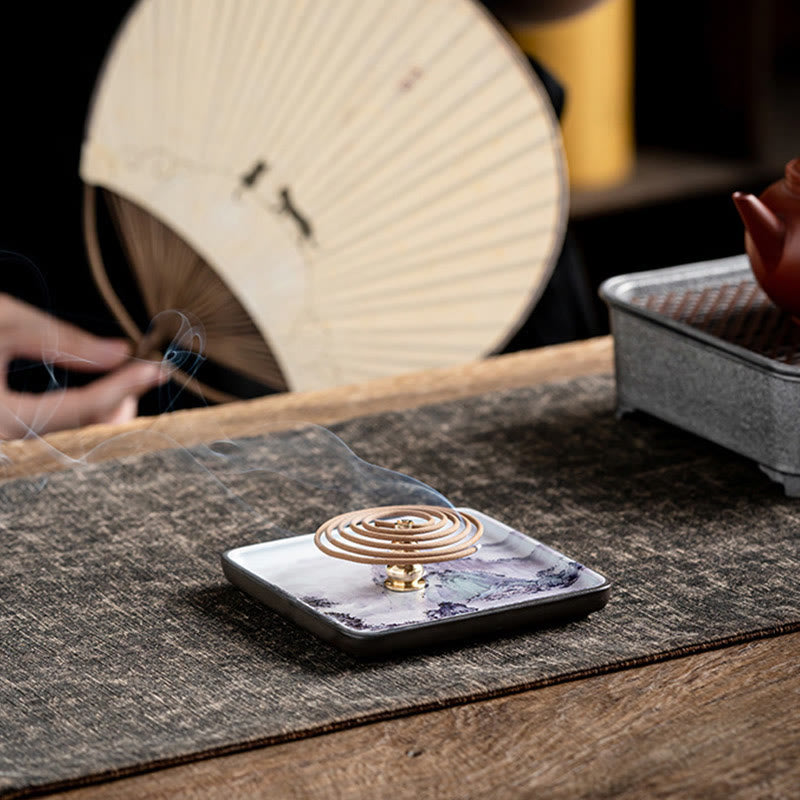 Nimara Ritual Mountain Lake Flower Leaf Healing Ceramic Plate Tray Stick Incense Burner Decoration