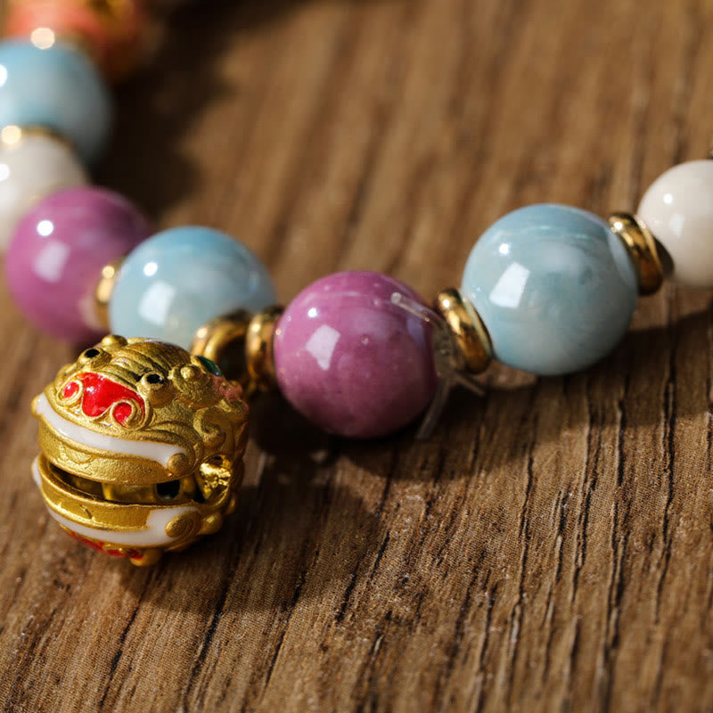Nimara Ritual Tibetan Zakiram Goddess of Wealth Rabbit Lion Head Charm Liuli Glass Incense Ash Porcelain Bead Protection Bracelet