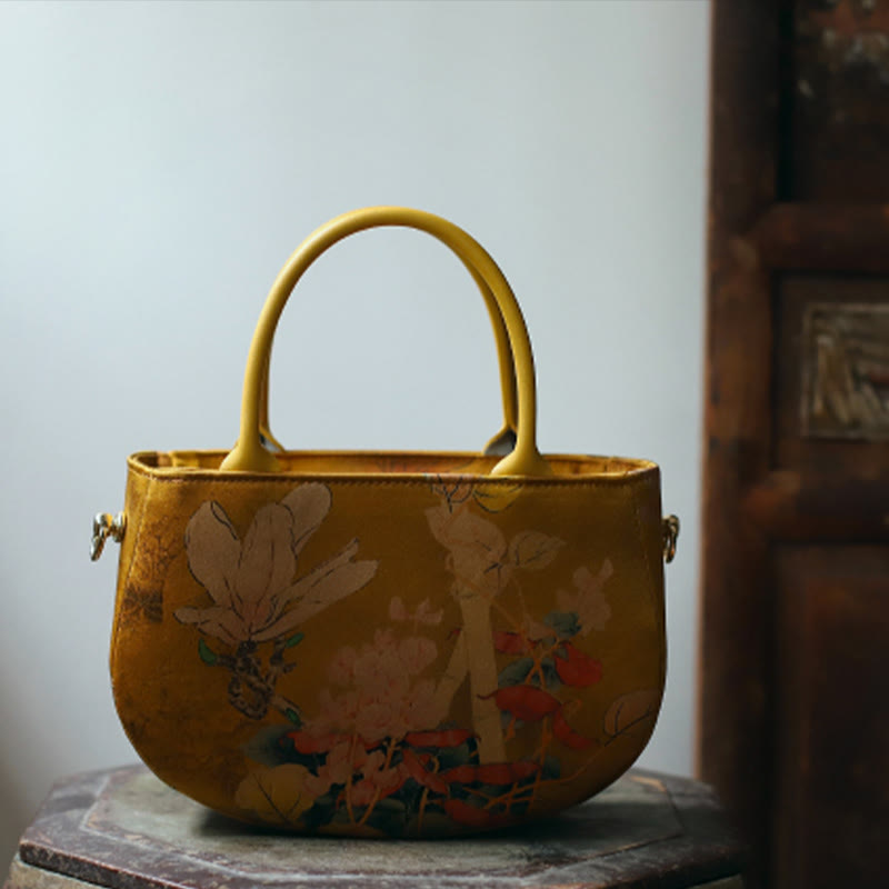 Nimara Ritual Vintage Flower Peony Metal Chain Zipper Handbag Crossbody Bag Shoulder Bag