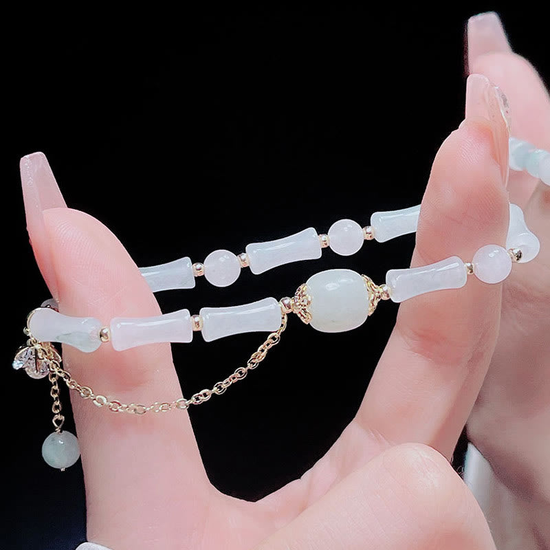 Nimara Ritual Tianshan White Jade Bamboo Pattern Luck Blessing Bracelet