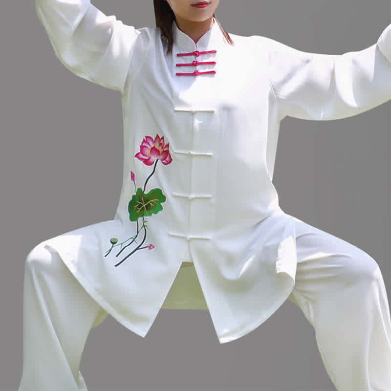 Nimara Ritual Lotus Flower Leaf Pattern Tai Chi Meditation Prayer Spiritual Zen Practice Clothing Women's Set