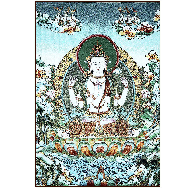 Nimara Ritual Tibetan Embroidery White Tara Thangka Tapestry Wall Hanging Wall Art Meditation for Home Decor
