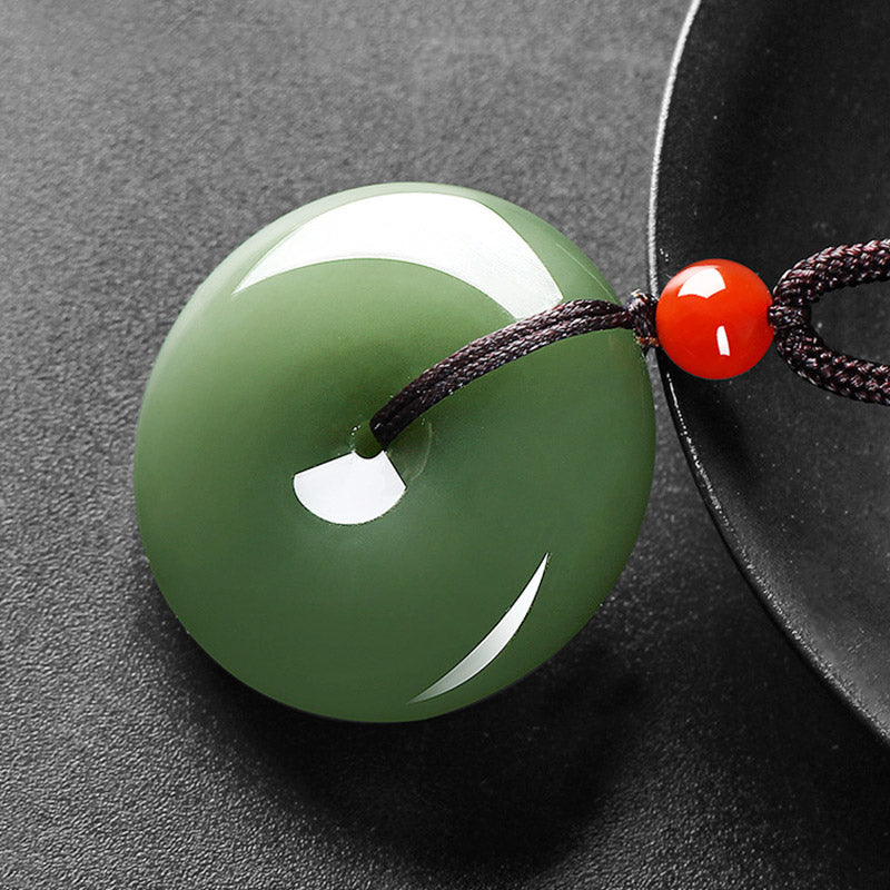 Nimara Ritual Natural Round Jade Peace Buckle Prosperity Necklace String Pendant