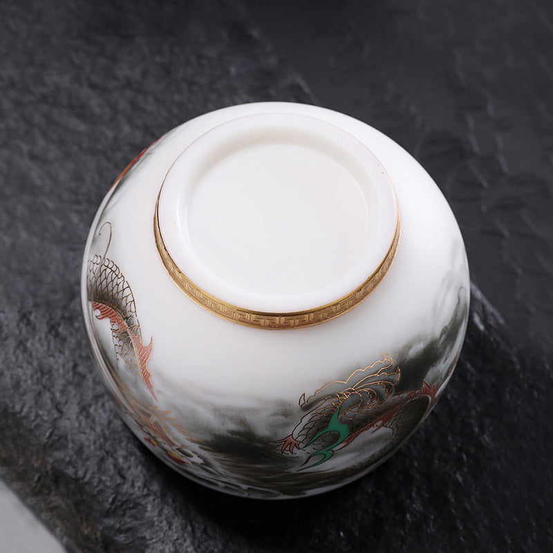 Nimara Ritual Dragon Gilt Gourd Ceramic White Porcelain Teacup Kung Fu Tea Cup 160ml