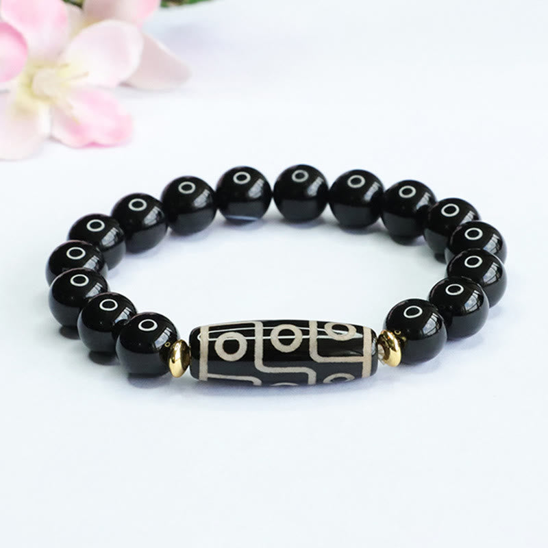 Nimara Ritual Tibetan Nine-Eye Dzi Bead Black Onyx Power Bracelet