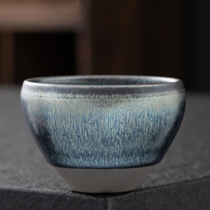 Nimara Ritual Vintage Chinese Silver Blue Jianzhan Kiln Change Porcelain Teacup Kung Fu Tea Cup