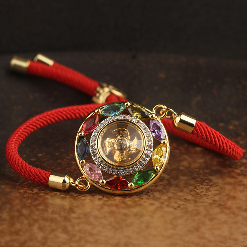 Nimara Ritual Colorful Zircon Copper Wealth Luck Rotation Bracelet Necklace Pendant