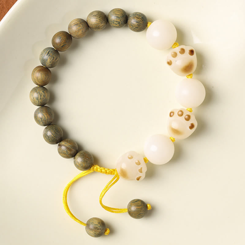 Nimara Ritual Natural Green Sandalwood Bodhi Seed Cat Paw Claw Cure Bracelet