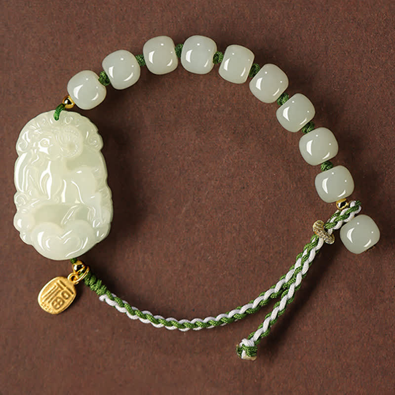 Nimara Ritual 925 Sterling Silver Chinese Zodiac Hetian Jade Happiness Luck String Bracelet