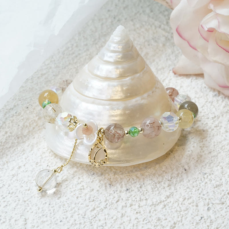 Nimara Ritual Strawberry Quartz Rutilated Quartz Fluorite Flower Healing Bracelet