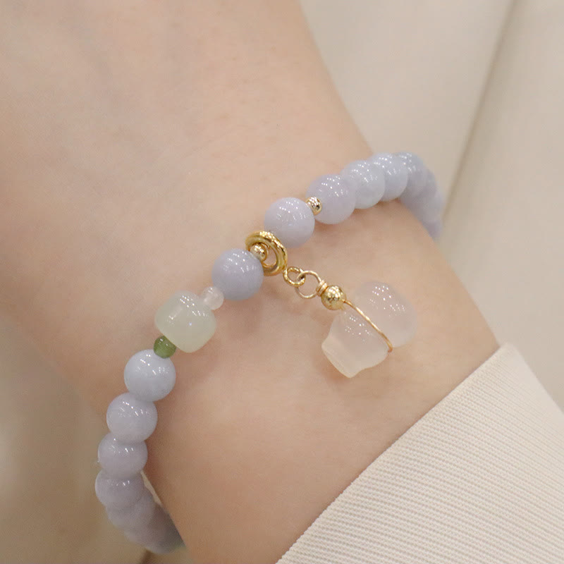 Nimara Ritual Natural Aquamarine Chalcedony Serenity Rabbit Gourd Cat Charm Bracelet