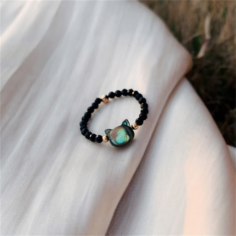 Nimara Ritual Natural Tridacna Stone Lovely Cat 14K Gold Plated Blessing Ring