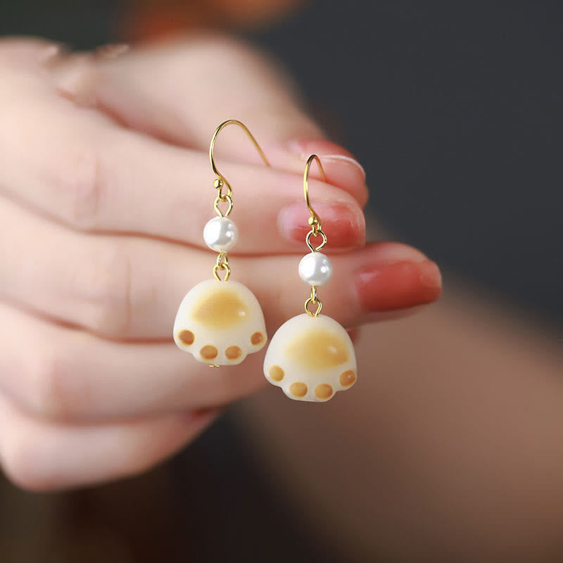 Nimara Ritual Bodhi Seed Lovely Cat Paw Claw Peace Dangle Drop Earrings