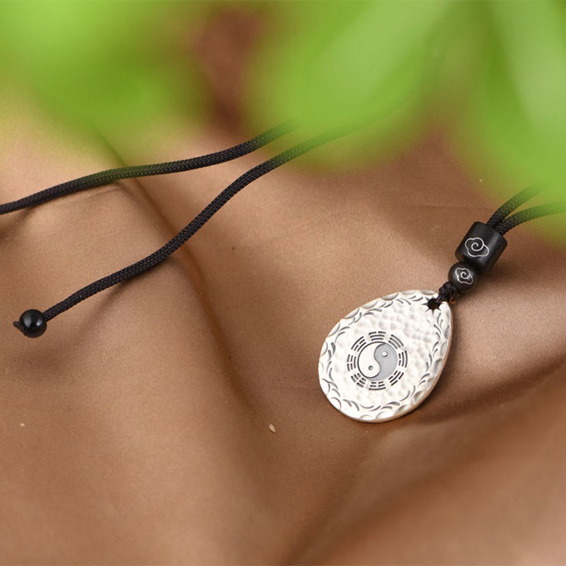 Nimara Ritual Vintage 999 Sterling Silver Yin Yang Bagua Water Drop Design Balance Harmony Necklace Pendant
