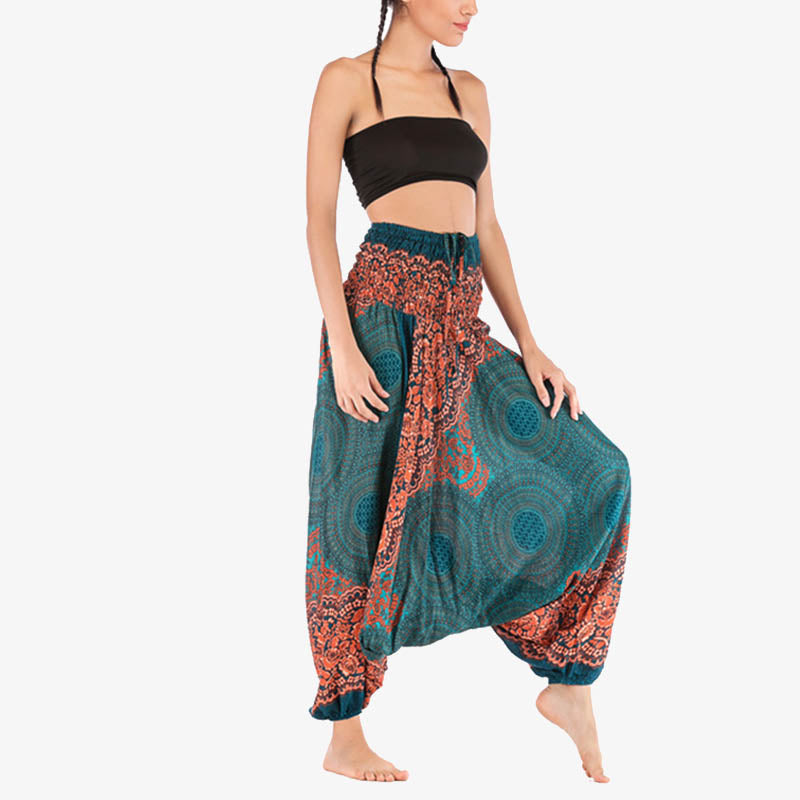 Nimara Ritual Two Style Wear Round Geometric Pattern Loose Smocked Harem Trousers Jumpsuit High Waist Women's Yoga Pants