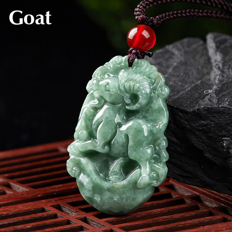 Nimara Ritual Natural Jade 12 Chinese Zodiac Prosperity Necklace Pendant