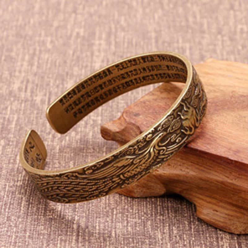 Nimara Ritual 2Pcs Om Mani Padme Hum Dragon Phoenix Copper Leather Peace Cuff Bracelet Bangle