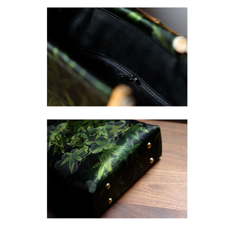 Nimara Ritual Bamboo Leaves Butterfly Koi Fish Bamboo Handles Handbag
