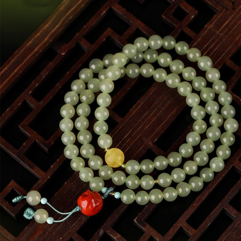 Nimara Ritual Jade Red Agate Amber Laughing Buddha Prosperity Bracelet