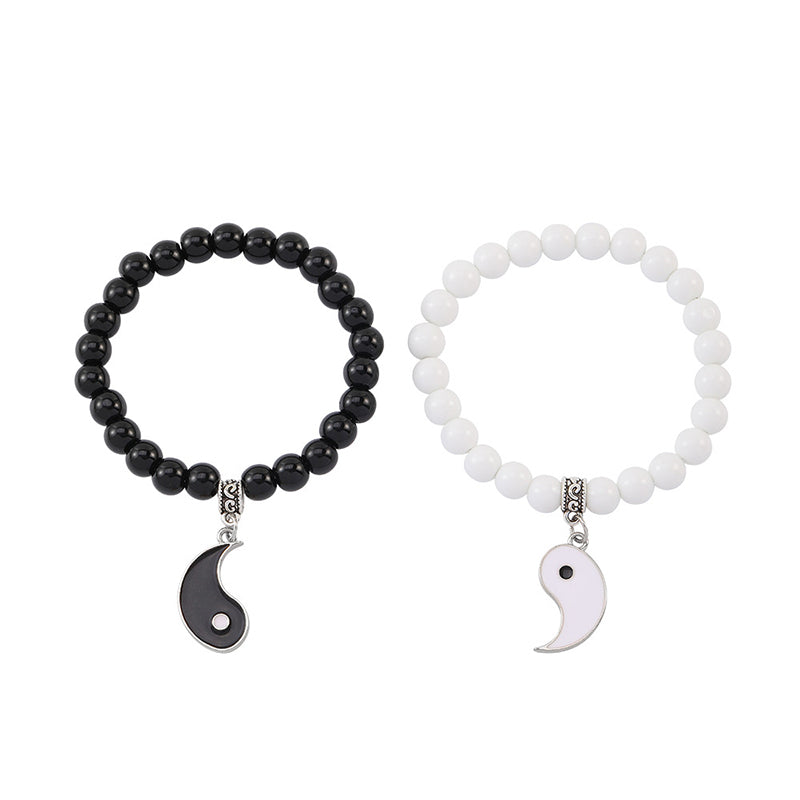 Nimara Ritual 2Pcs Black Onyx White Turquoise Bead Yin Yang Protection Couple Bracelet