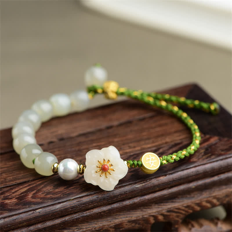 Nimara Ritual 925 Sterling Silver Natural Hetian Jade Peach Blossom Luck Bracelet