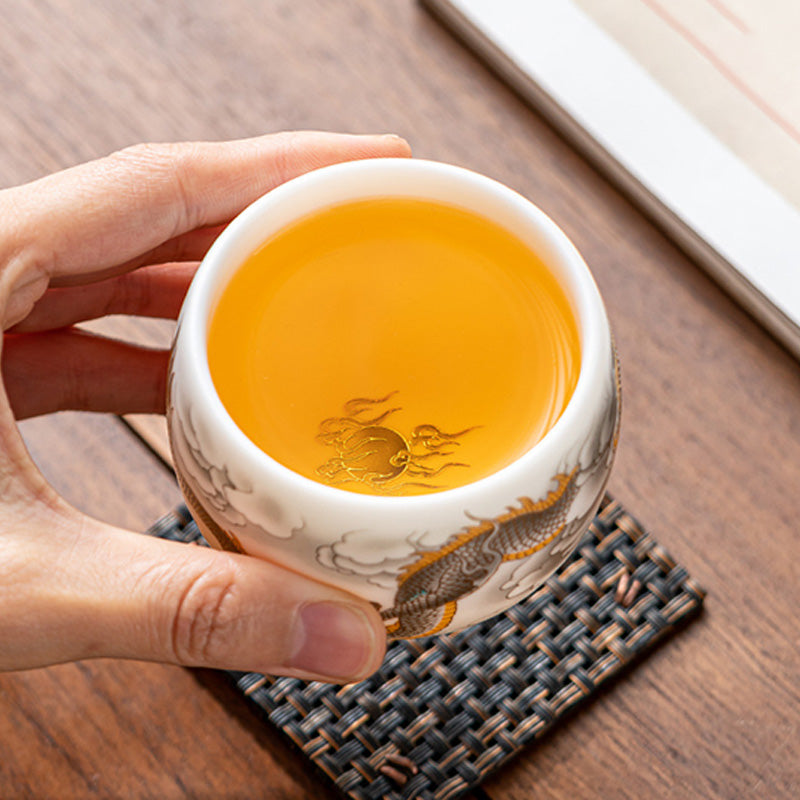 Nimara Ritual Dragon Phoenix Auspicious Clouds Ceramic Teacup Kung Fu Tea Cup With Gift Box