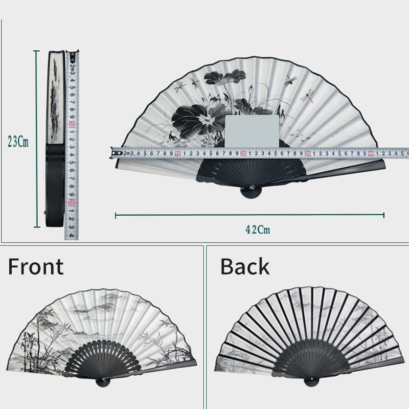 Nimara Ritual Vintage Bamboo Peony Butterfly Lotus Handheld Silk Folding Fan With Bamboo Frames