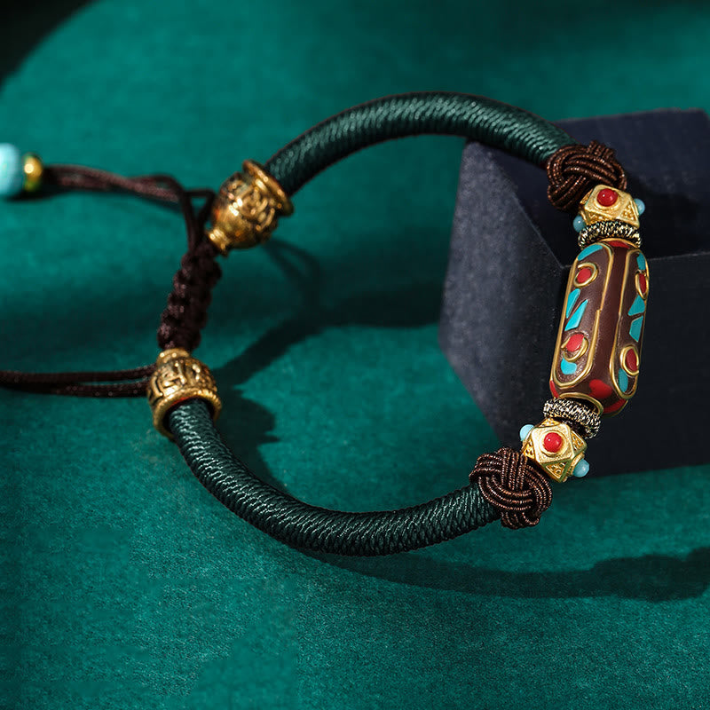Nimara Ritual Handmade Tibetan Turquoise Om Mani Padme Hum Strength Braided Bracelet