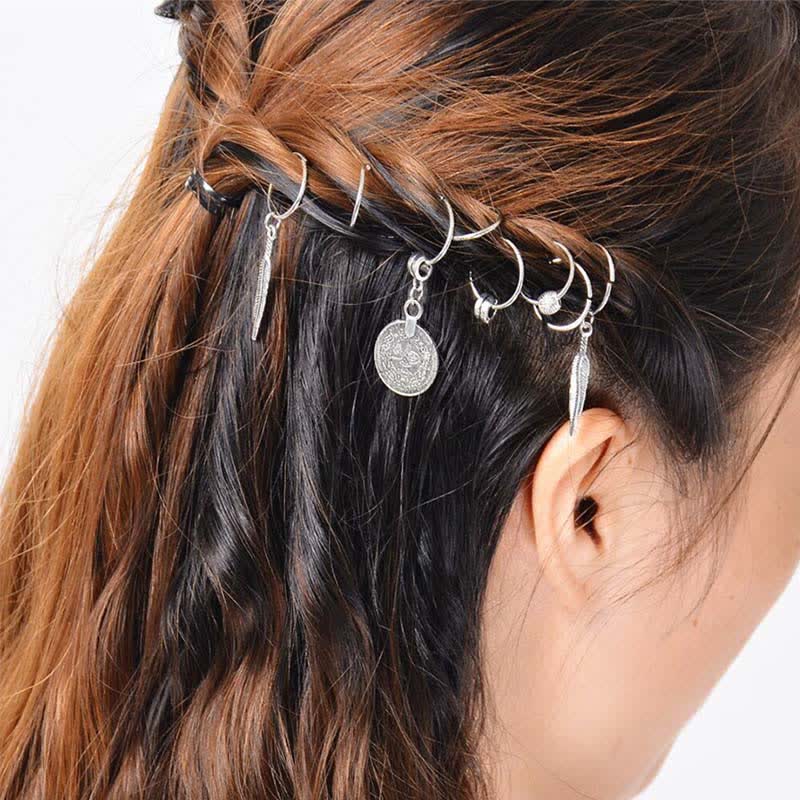 Nimara Ritual Antique Leaf Coins Beads Barrette Hair Pins Decoration