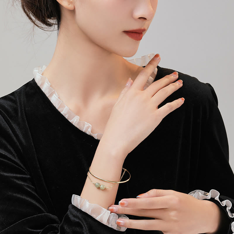 Nimara Ritual Copper Plated Gold Hetian Jade Bead Luck Double Layer Bracelet Bangle