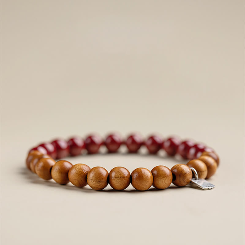 Nimara Ritual 925 Sterling Silver Peach Wood Cinnabar Ward Off Evil Spirits Bracelet