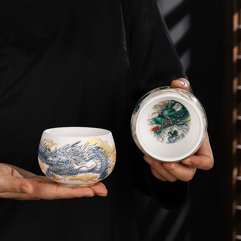 Nimara Ritual Dragon Cicada Bamboo Deer Crane Lotus Plum Flower Ceramic Teacup Kung Fu Tea Cup Bowl 185ml