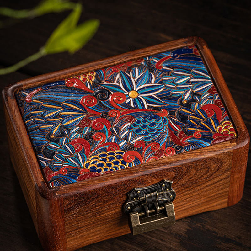 Nimara Ritual Retro Handmade Floral Pattern Rosewood Jewelry Storage Box Lockable Wooden Gift Organizer Box